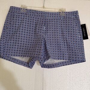 NWT Land N Sea Blue Orange Geometric Print Flat Front Shorts Women 14